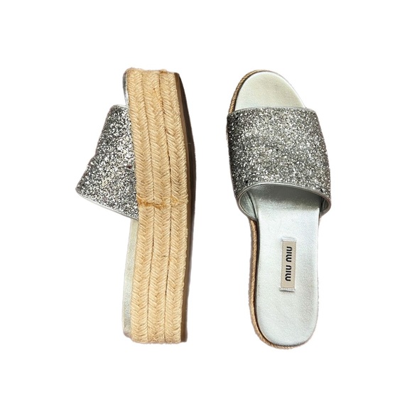 MIU MIU PLATFORM GLITTER SANDALS - Picture 1 of 5